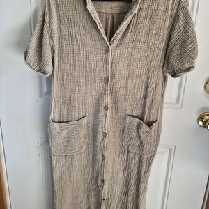 Neuflora Casual Tan Button-Down Dress